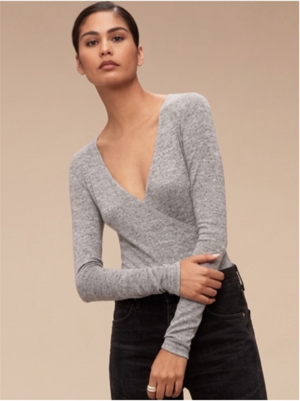 Wilfred Free Katsia Wrap Top Size Medium Heather Grey Aritzia